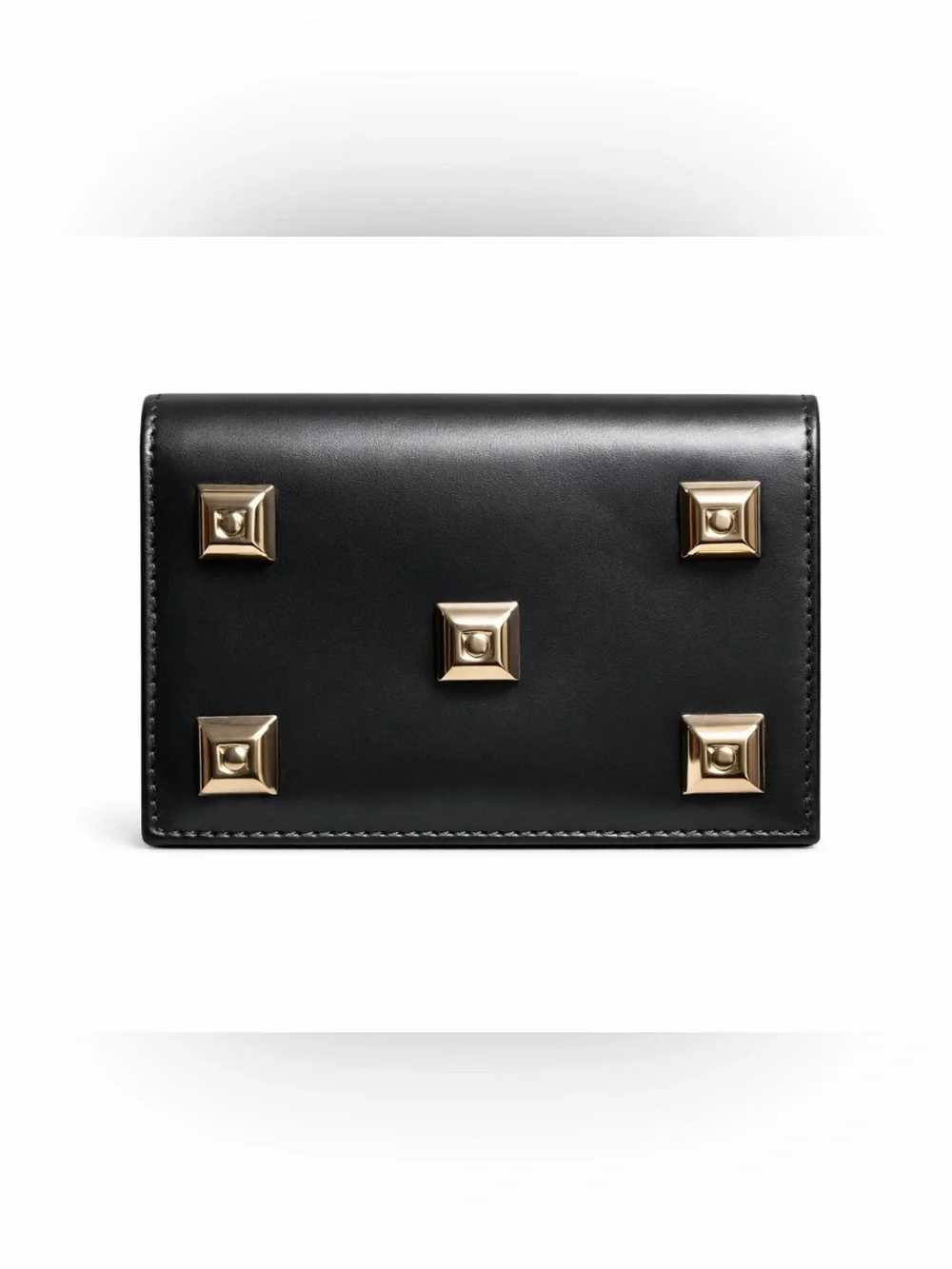 Salvatore Ferragamo Black Bifold Wallet Solid Studded Credit Card Holder w/COA/
